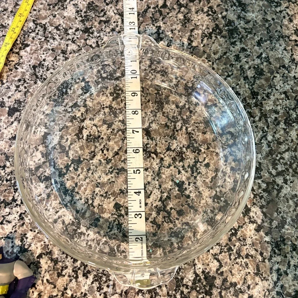 Vintage Clear Glass Scalloped Pie Dish Round Baking Pan with Handles 9.5 Inch